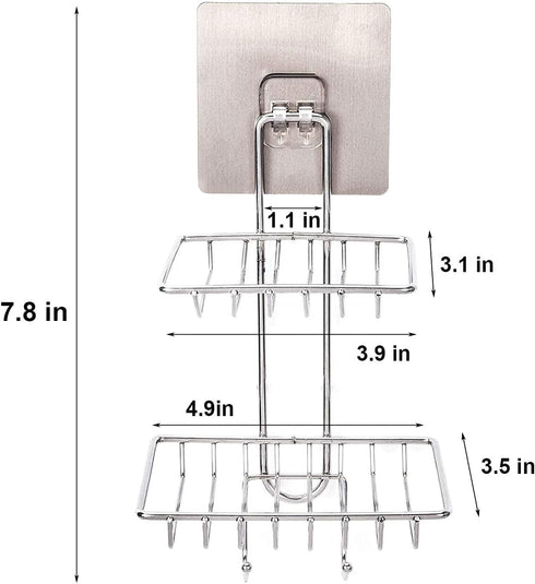 2 Tier Soap Dish with Hooks,Stainless Steel Bar Soap Holder for Shower Wall,Wall Mounted Soap Sponge Holder for Shower Caddy Bathroom Kitchen,Powe...
