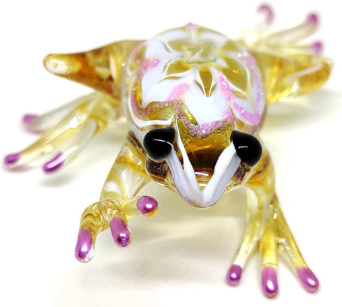Frog Miniature Figurines Animals Hand Blown Color Glass Art Collectible Gift Decorate 3" (Yellow Purple)...