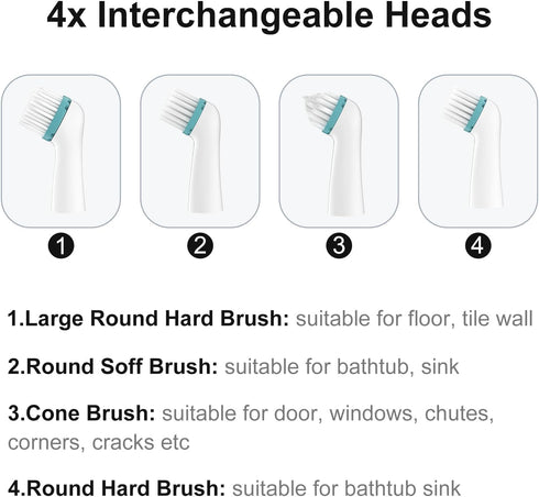 SOARING Electric Cleaning Brush, Electric Grout Brush with 4 in 1 Multiple Brush Heads, Household Cordless Motorized Brush for Grout Corner Bathro...