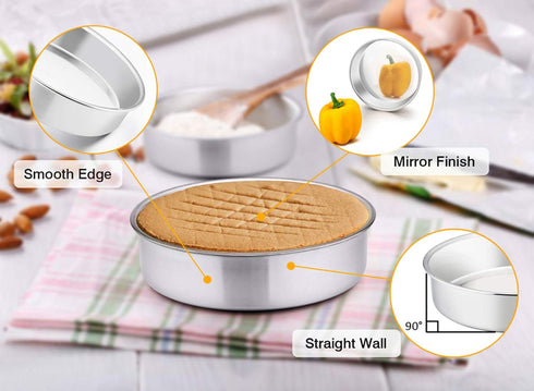 TeamFar 8 Inch Cake Pan, 3 Pcs Round Cake Pan Tier Cake Pan Set Stainless Steel, Healthy & Heavy Duty, Mirror Finish & Easy Clean, Dishwasher Safe...