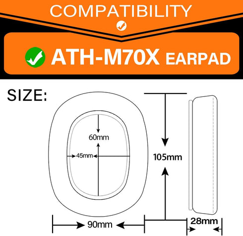 ATH M70X Ear Pads - TRANSTEK Replacement Ear Cushion Compatible with ATH-M70X Headphones I Thicker Memory Foam (Protein Leather)...