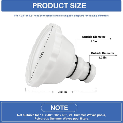Vacuum Adapter RP/RX Skimmer Compatible with Summer Waves Above Ground Pool for 1.5" & 1.25" Hose Connection...