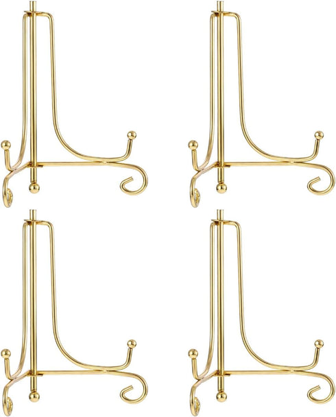 4 Pack Display Stand, BetterJonny 8" Iron Gold Easel Plate Holder Stand for Displaying Pictures, Photo Frames, Decorative Plates, Book and Tableto...
