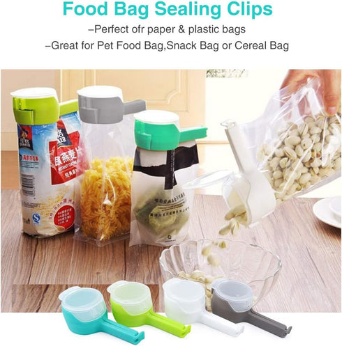 4pcs Food Bag Clips with Pour Spouts, Great Clips Bags for Kitchen, Suitable for Small Particle Food, Liquid,Flour and Baby Food Storage Organizer...