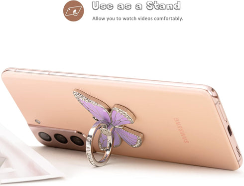 Butterfly Cell Phone Ring Grip Holder, 360 Degrees Rotation Phone Ring Grip Stand, Metal Finger Kickstand Compatible with iPhone, Samsung Galaxy, ...