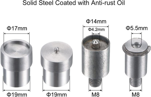 uxcell 17mm Snap Fasteners Button Die for Hand Press Machine Setter Carbon Steel Pointed Fasteners Tool M8x1.25mm Install Thread...
