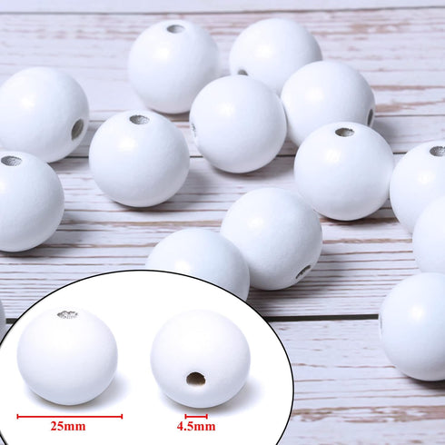 White Wood Beads 25mm, Smooth Painted Loose Beads Spacer Beading Supplies for Farmhouse Beads Craft, 50Pcs(4.5mm hole)...
