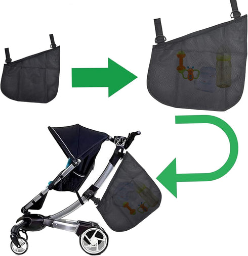 2 Pack Universal Side Sling Stroller Mesh Cargo Net and Organizer, Extra Stroller Storage Space, Non-Slip and Adjustable Straps...