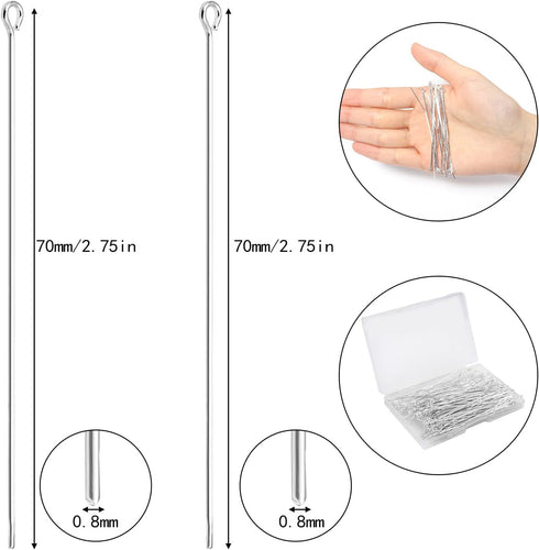 200 Pcs 70mm/2.76 Inch 21 Gauge Straight Eye Pins for Craft Earring Bracelet Necklace Pendant DIY Jewelry Making, Silver Color...
