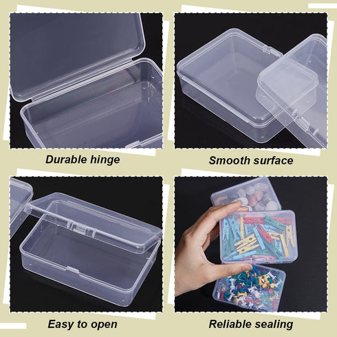BENECREAT 12 Packs PP Plastic Bead Container Box, 3.7x2.6x1inch Rectangle Storage Organizer Box, Dustproof Case with Hinged Lid for Cards, Beads a...