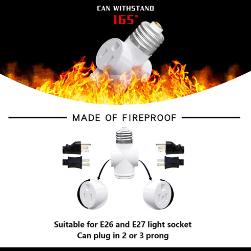 Light Socket Adapter, Convert E26 Light Socket to 3-Prong Outlet Adapter and Light Bulb Socket, 1 Pack(White)...