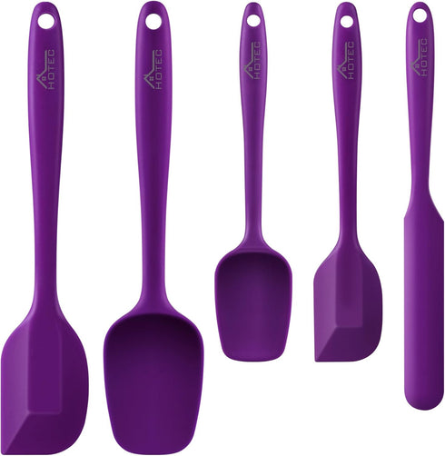 HOTEC High Heat Resistant Food Grade Silicone Rubber Spatula Set for Baking, Cooking, and Mixing Non Stick Dishwasher Safe BPA-Free Purple Set of ...