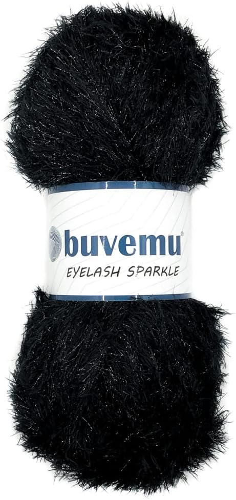 Eyelash Sparkle Fun Fur Yarn with Eye-catching Glitter 100 Gram (3.53 Ounces) 208 Yards (190 Meters) (Black)......