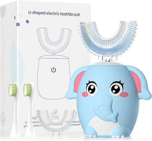 Kid Electric U Shaped Toothbrush with 4 Soft Brush Heads Rechargeable Children Toothbrush with 6 Cleaning Modes IPX7 Waterproof - (Age 2-7 Blue)...