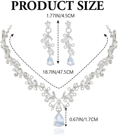 Rhinestone Jewelry Set Silver Sparkly Crystal Prom Necklace Jewelry for Women...