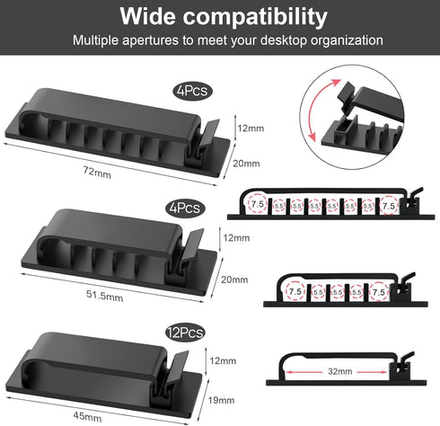 Cable Management Clips, 20Pcs Cable Organizers Wire Clips Cord Holder for TV PC Ethernet Cable Desk Home Office (Black)...