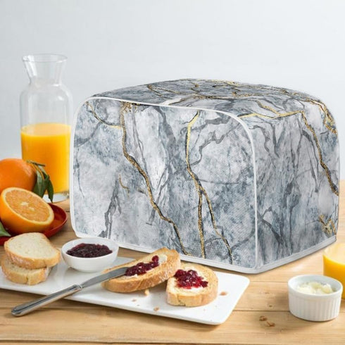 Golden Grey Marble Slice Toaster Cover, Marbles Painting Washable Polyester Toaster Cover, Modern Arts Quilted Toaster Cover Bread Maker Cover - S...