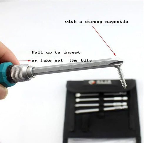 9pcs/set Precision Strong Magnetic Multi-Bit Screwdriver Set 1/4" Hex Shank Slotted Phillips Head Screwdriver Kit Bag Rubber Handle Home Hardware ...