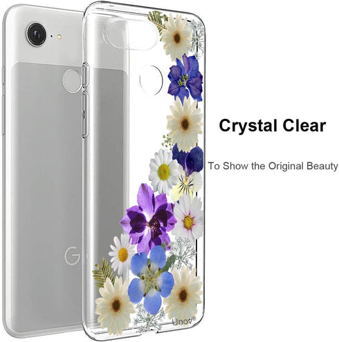 Unov Pixel 3 Case Clear with Design Soft TPU Shock Absorption Slim Embossed Floral Pattern Protective Back Cover for Pixel 3 5.5 inch (Flower Blos...