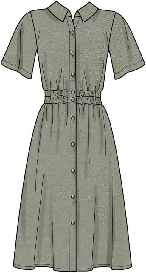 New Look Sewing Pattern N6651 Misses' Button Front Dress with Elastic Waist, A (10-12-14-16-18-20-22), Various...