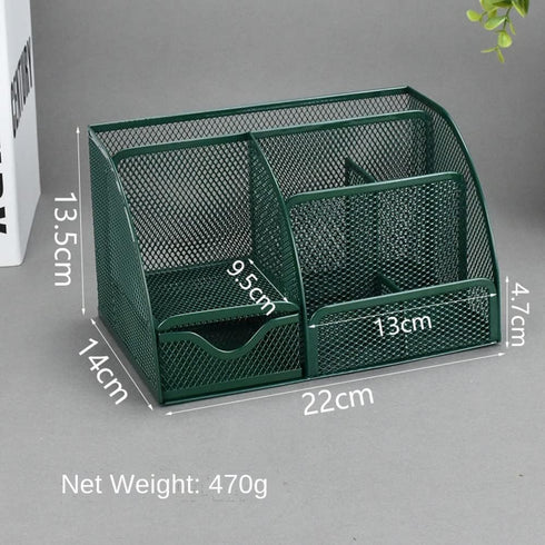 Green Desk Organizer Mesh Drawer Storage Accessories with 6 Compartments and Drawer, Desktop Caddy Storing Stationery Trinkets Cosmetics Jewelry E...