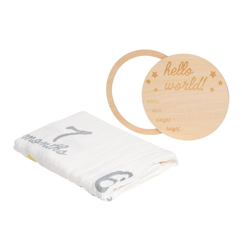 Pearhead Hello World Milestone Blanket and Prop, Baby Monthly Milestone Updates, Growth Blanket with Photo Posing Props, Ideal Mother's Day Gift, ...