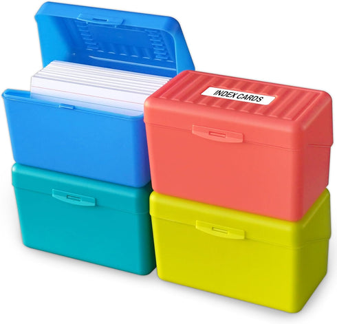 Olivo Index Card Holder Box 3x5, Flash Note Card Holder Box Organizer Case, 3 x 5 Index Card Storage File Box, 4 Colors Pack...