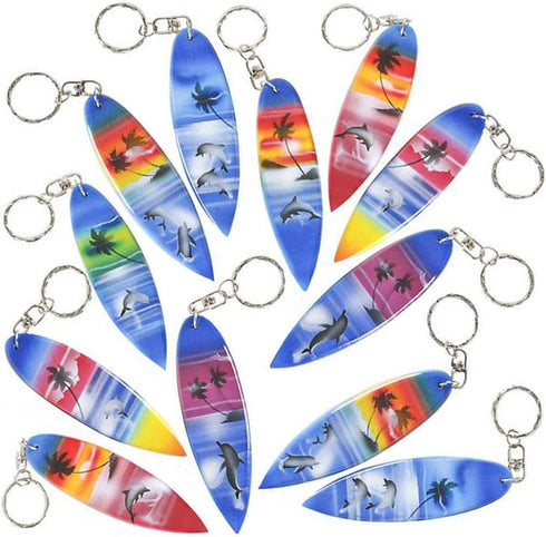 ArtCreativity Wooden Surfboard Keychains, Set of 12, Fun Key Chains for Backpack, Purse, Luggage, Great Giveaways for Birthday, Luau, Beach, and P...