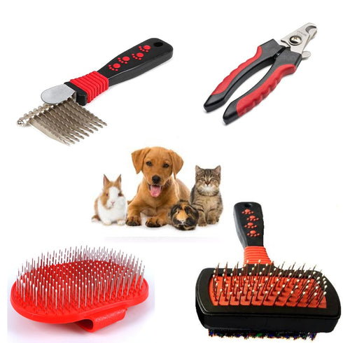 Dog Brush Kit (4 Pieces) - For Shedding, Undercoat Rake for Dogs, Small or large Long and Short Haired Dog, Cat, and Puppy- Safe & Effective inclu...