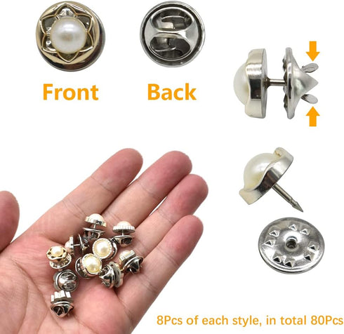 80Pcs 10 Styles Women Shirt Brooch Buttons Cover up Button Pearl Safety Brooch Pins Button for Clothing Dress Supplies Clothing Bags Accessories S...