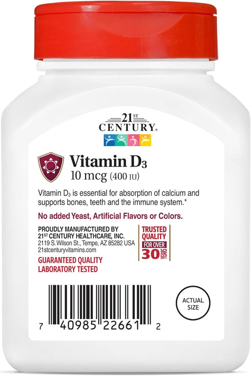 21st Century D3 400 IU Tablets, 100 Count...