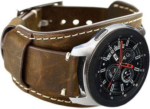Compatible with Samsung Galaxy Watch 46mm/Galaxy Watch 3 45mm/Gear S3 Frontier/Classic Bands, 22mm Genuine Leather Cuff Bracelet Replacement Strap...