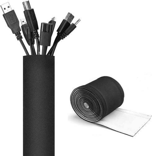 JOTO 10.83ft Cable Management Sleeve, Cuttable Neoprene Cord Management Organizer System, Flexible Cable Wrap Cover Wire Hider for Desk TV Compute...