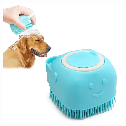 Dog Scrubber for Bath Pet Bathing Brush Silicone Shampoo Massage Dispenser Brush for Short Long Haired Dogs and Cats Washing(Blue)...