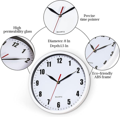 SAC SMARTEN ARTS 8" Silent Quartz Wall Clock Non-Ticking Digital Clock...