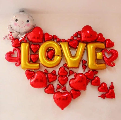 Anniversary Birthday Or Valentines Day Balloons Kit | Cupid + Red Hearts + LOVE Letter Mylar Foil Decorations Set...