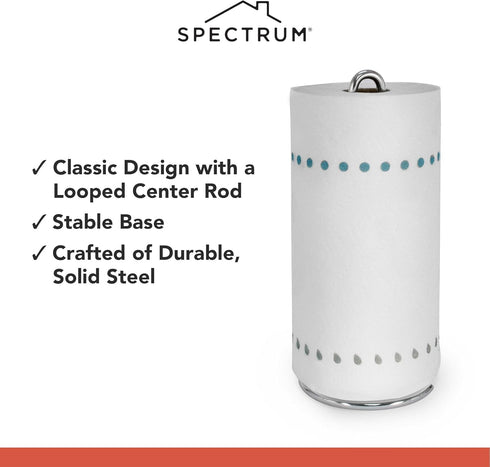 Spectrum Euro Paper Towel Holder Chrome – Freestanding Countertop Dispenser for Kitchen, Easy Tear Access, Sleek Modern Design, Fits Standard Roll...