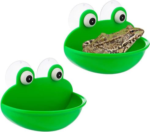 Frog Habitat with Suction Cup, 2 Pcs Cute Fish Tank Accessories Frog Dish Holder Frog Decor Frog Terrarium Decor for Tree Frog Toad Tadpole, Plast...