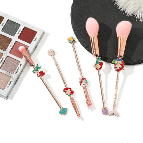 Mermaid Princess Makeup Brushes, Coshine 5pcs Mermaid Anime Metal Makeup Brush Set, Pink Cute Cosmetic Brush...