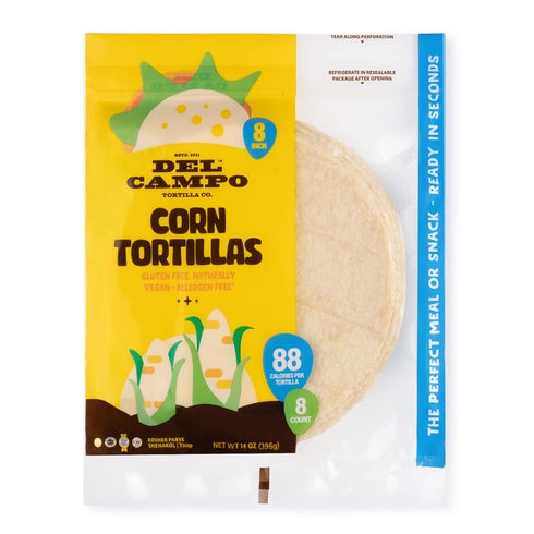 Del Campo Soft Corn Tortillas – 8 Inch Round. 100% Delicious Gluten Free and Authentic Mexican Food. Many Serving Options: Wraps, Tacos, Quesadill...