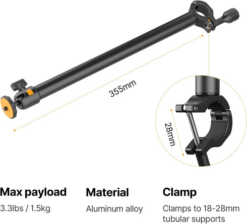 JUSMO Auxiliary Holding Arm with 360° Ballhead for Small Camera/Gopro/Light/Webcam and More, Suitable for 20mm-30mm Rod Pole (LS02A)...