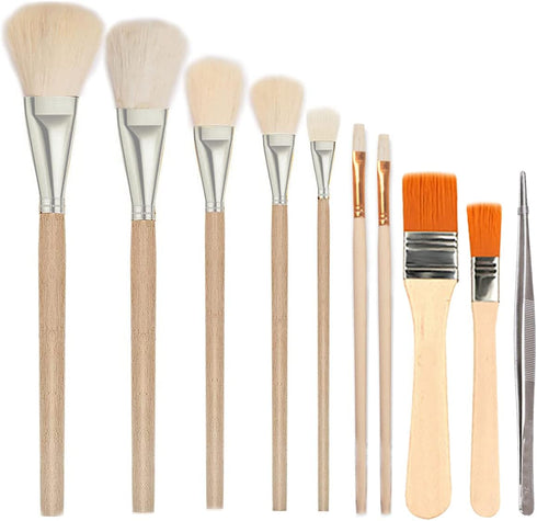 7 PCS Assorted Size Gilding Brush Set, Gold Leaf Goat Hair Painting Brush Metallic Foil Flakes Paint Brush + 2 PCS Nylon Brush + Tweezers for Gold...