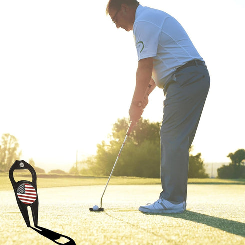 2 Pcs Golf Divot Repair Tool Divot Tool and Ball Marker, Gift Ideas Golf Multitool for Men Golfers (Flag)...