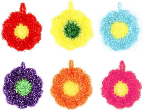 6 Pcs Flower Shaped Acrylic Dish Scrubbers, Colorful Kitchen Sponge Net Dish Cloths for Washing Dishes for Cookware, Tubs, Sinks...