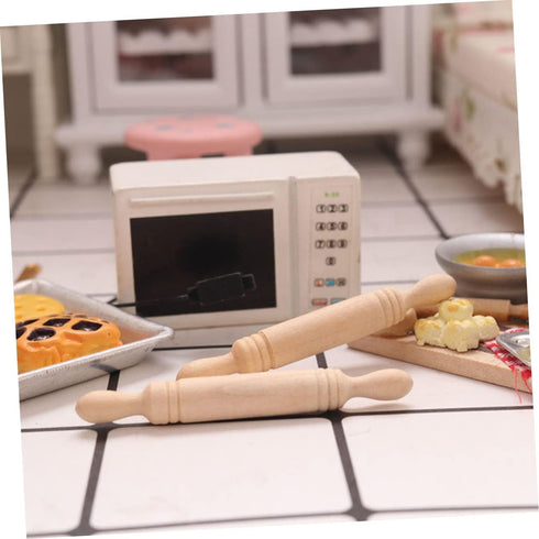 Toyvian 10pcs Rolling Mini Wood Rolling Pin Mini Cutting Board Small Home Decor Wood Cooking Utensils Rolling for Rolling French Rolling Pin for M...