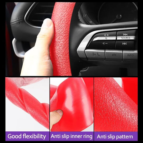 Car Steering Wheel Cover, Anti-Slip Silicone Steering Wheel Protector, Universal Car Accessories Wheel Cover for Most of Cars (Red)...