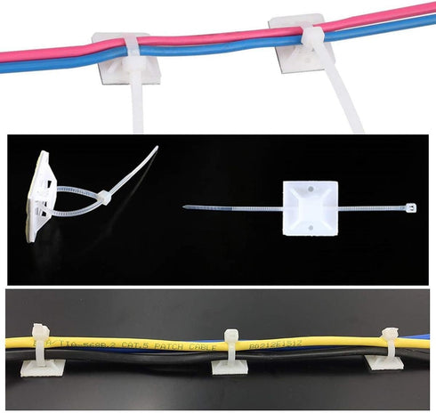 100 Pack Adhesive Cable Tie Mount Zip Ties Wraps 150mm x 3.6mm White Self Wire Tie Base Holder for Home Office Garage and Workshop...