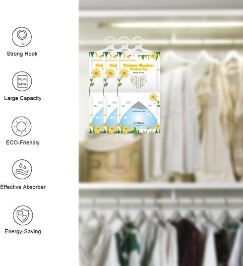 CANAGER Hanging Moisture Absorber, Fresh Scent Moistureproof Desiccant Hanging Bag?Dehumidifier Bag (8 packs) Hanging Closet Dehumidifier Bags, Mo...