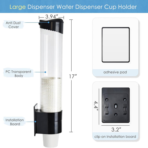 Cup Dispenser Water Dispenser Cup Holder Pull Type Paper Automatic Remover 7oz - 12oz Cone or Flat Bottom Cups for Home Office Hospital (Black, La...
