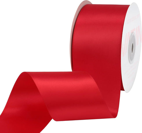 VATIN Double Face Hot Red Satin Ribbon 2" Continuous 25 Yards,Red Polyester Fabric Ribbon use for Bows Bouquet, Gift Wrapping, Floral Arrangement ...